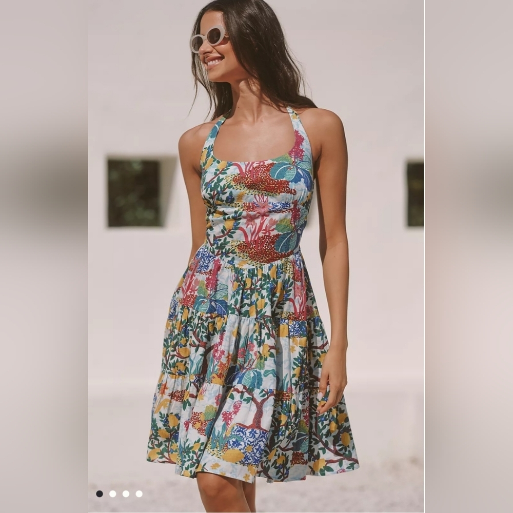 Anthropologie Celandine × Daniella Manini Tiered Bustier Halter Mini Dress Sz S